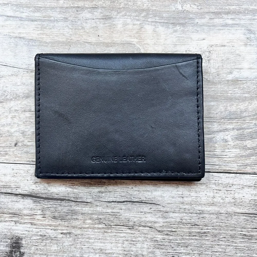 Black Genuine Leather Bifold Wallet Minimalist Slim ID Card Holder Men's Fold